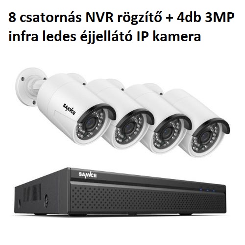 Sannce 4 kamerás  IP POE intelligens kamera rendszer - 3MP - szereléssel is!