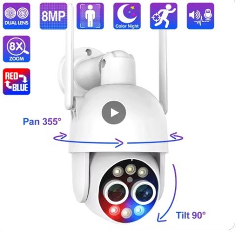 Techage 8Mp kétlencsés Hibrid PTZ kamera - 8X Zoom