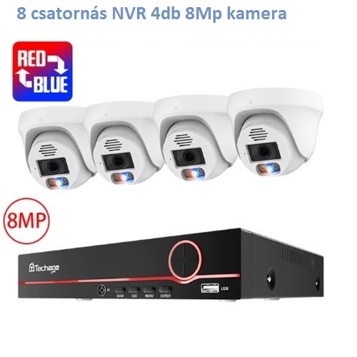 Techage 4db 8Mp dómkamerás IP POE kamera rendszer - szereléssel is!