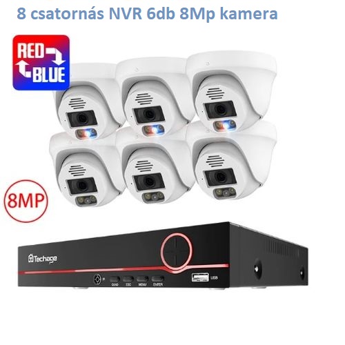 Techage 6db 8Mp dómkamerás IP POE kamera rendszer - szereléssel is!