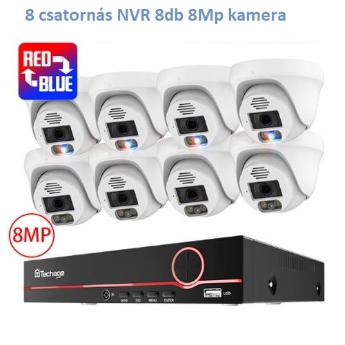 Techage 8db 8Mp dómkamerás IP POE kamera rendszer - szereléssel is!