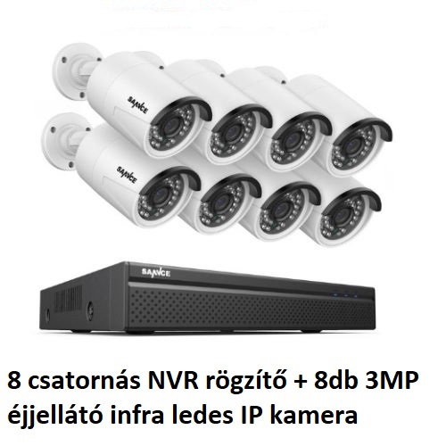 Sannce 8 kamerás  IP POE Intelligens kamerarendszer - 3MP - szereléssel is!