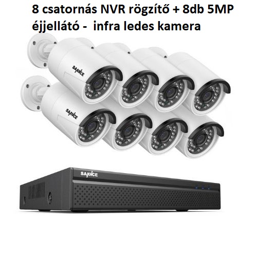 Sannce 8 kamerás  IP POE intelligens kamerarendszer - 5MP - szereléssel is!