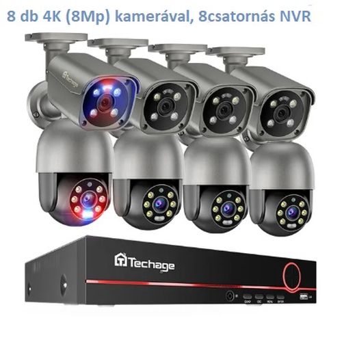 Techage 8CH 4K UHD 8MP PTZ POE kamerarendszer - szereléssel is!