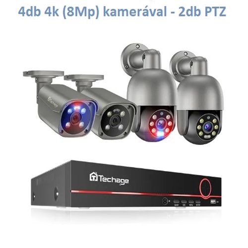 Techage 4CH 4K UHD 8MP PTZ POE kamerarendszer - szereléssel is!