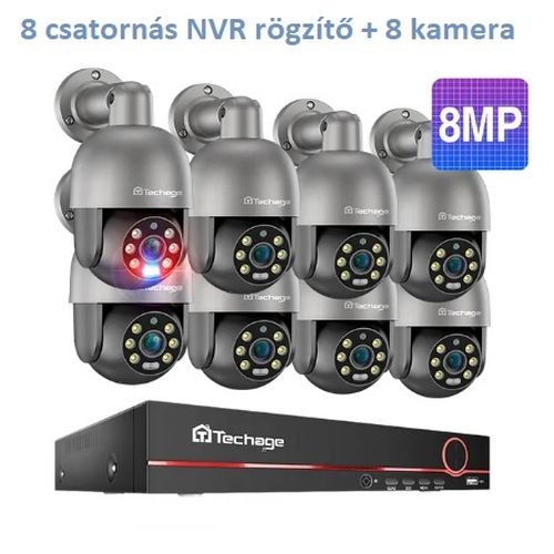 Techage 8CH 4K UHD 8MP PTZ POE kamerarendszer - szereléssel is!