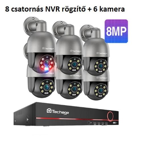 Techage 6CH 4K UHD 8MP PTZ POE kamerarendszer - szereléssel is!