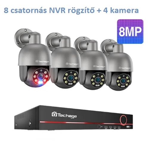Techage 4CH 4K UHD 8MP PTZ POE kamerarendszer - szereléssel is!