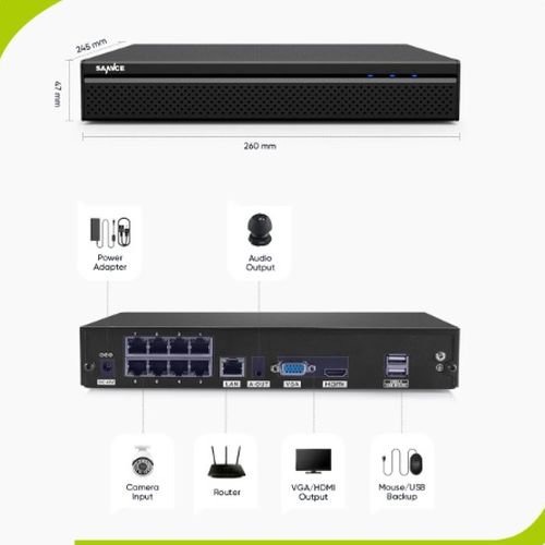 SANNCE 8MP FHD PoE 8CH 8MP NVR video rögzítő